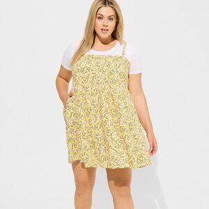 Torrid - Mini Challis Sleeveless Sundress in "Tinted Roses" Soft Yellow​​​​